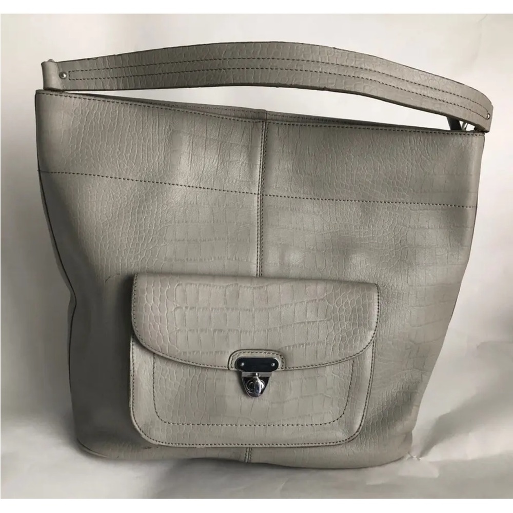 Banana Republic Light Gray Croc-Embossed Leather Hobo